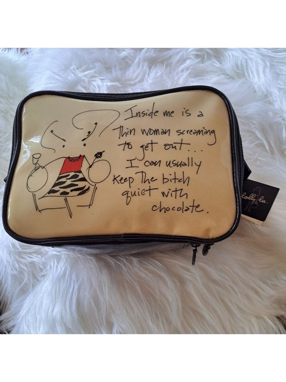 Lolli Cream and Black Cosmetic Case with Playful Design